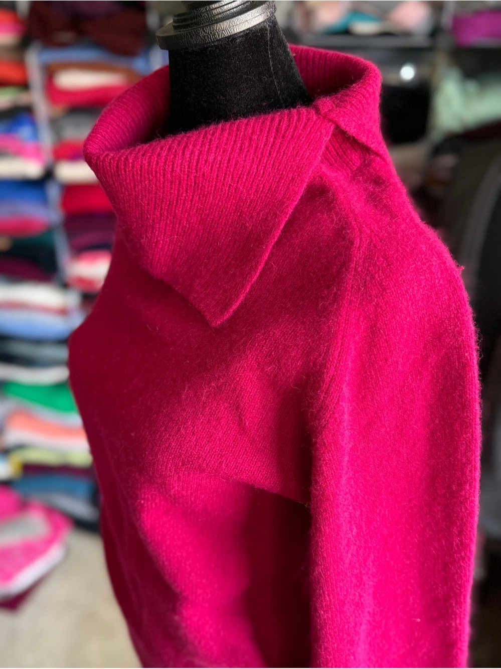 Romanes & Paterson Women's Fuchsia T-Neck Lambswool/Angora Blend Sweater, 34